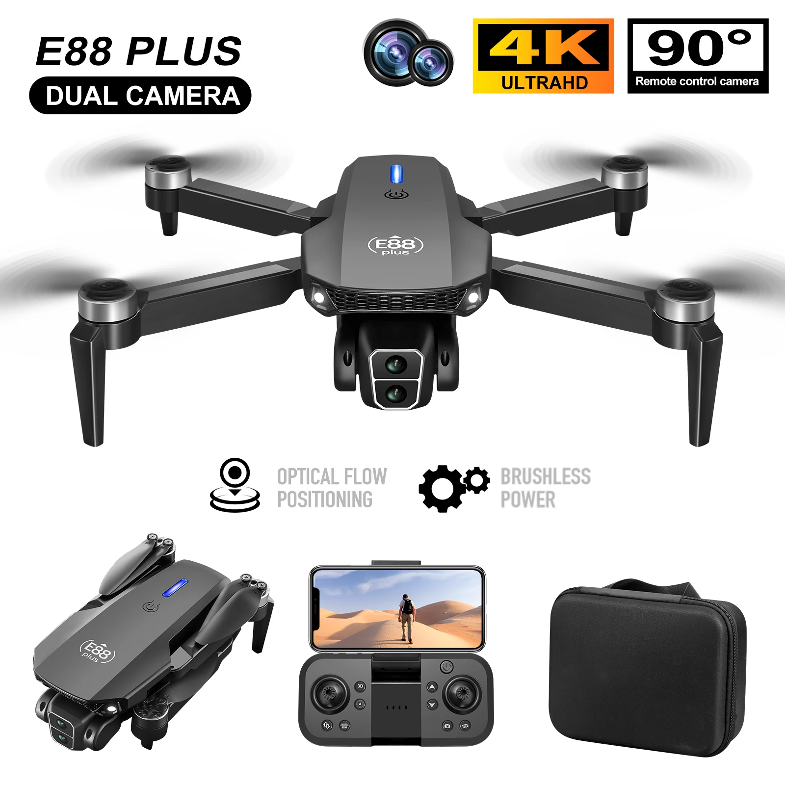 새로운 E88 Plus 쿼드콥터 드론: 90 °   전 - Rc Helicopter Case 리뷰 및 가격